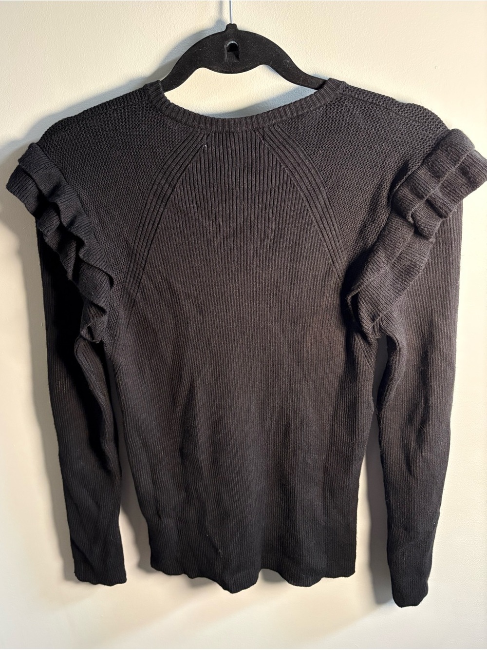 Black Ruffle-Shoulder Knit Pullover - Picture 3 of 4